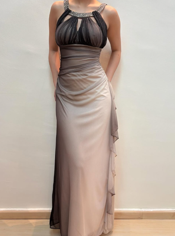Vintage Mermaid Halter Rhinestone Grey Ombre Chiffon Prom Dress Evening Dress HZ1023